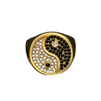 New Retro China Style Tai Chi Diagram Black White Rhinestones 316L Stainless Steel Male Female Ring