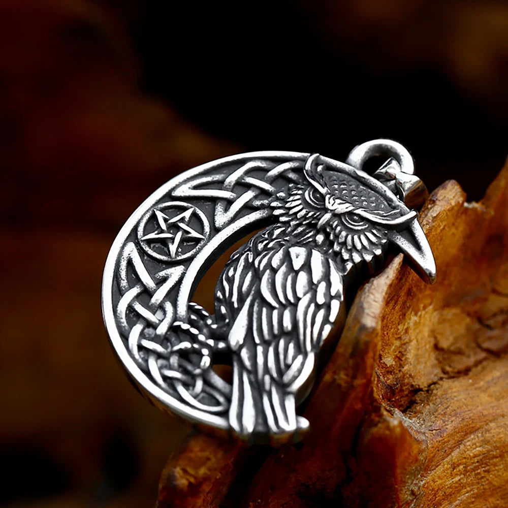 Viking Owl Pendant Necklace — Nordic Amulet, Stainless Steel