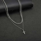 Vnox 2pcs/set Link Chain Chokers Four-point Star Pendant O-Chain Necklace Set for Men, Stainless Steel Silver Color Jewelry Gift