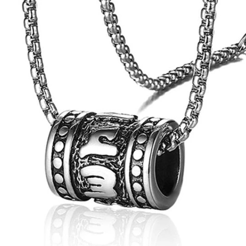 Silver Rune Bead Pendant Necklace Box Chain