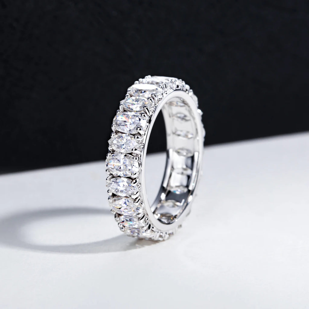 Iced Out Wedding Band Ring — 925 Silver