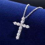 925 Sterling Silver Cross Necklaces for Female Brilliant Round CZ Stone Women's Neck Chain Hiphop Party Jewelry