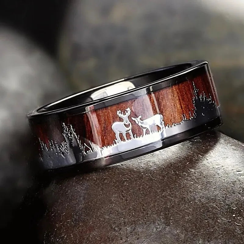 Fashion 8mm Men Stainless Steel Celtic Dragon Rings Inlaid Black Zircon Stone Rings For Men Carbon Fibre Rings Wedding