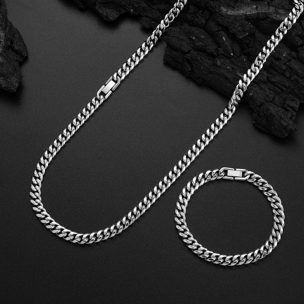 8mm Cuban Chain Necklace Bracelet Set — Stainless Steel
