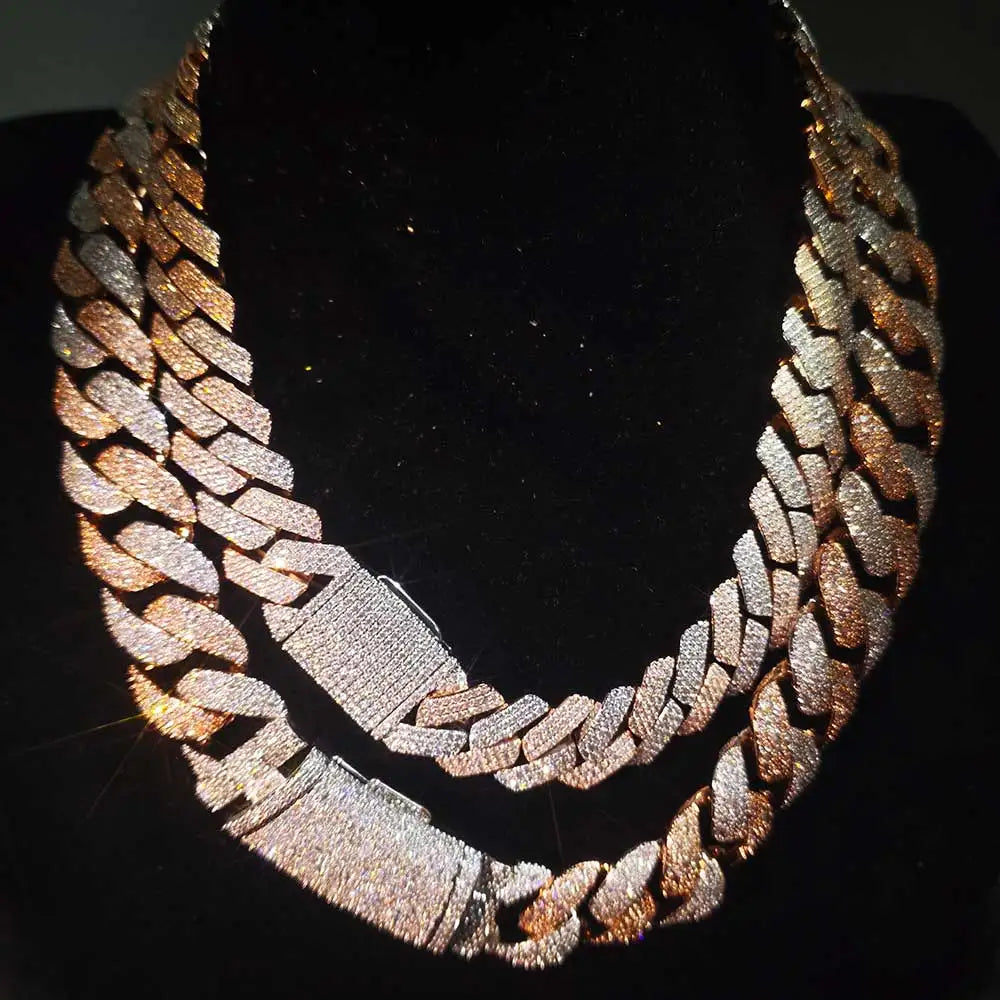 Nuoya Two Tone Mosaic Chain Full CZ Iced Out Necklace Hip Hop Men Rapper Cuban Bracelet Fashion Jewelry Gift