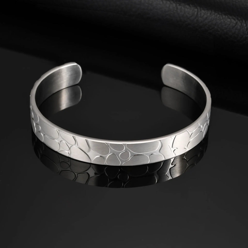 Minimalist Style Open Bangle Bracelet, 10mm Wide Brushed Finish Adjustable Stainless Steel Cuff Jewelry Gift for Men