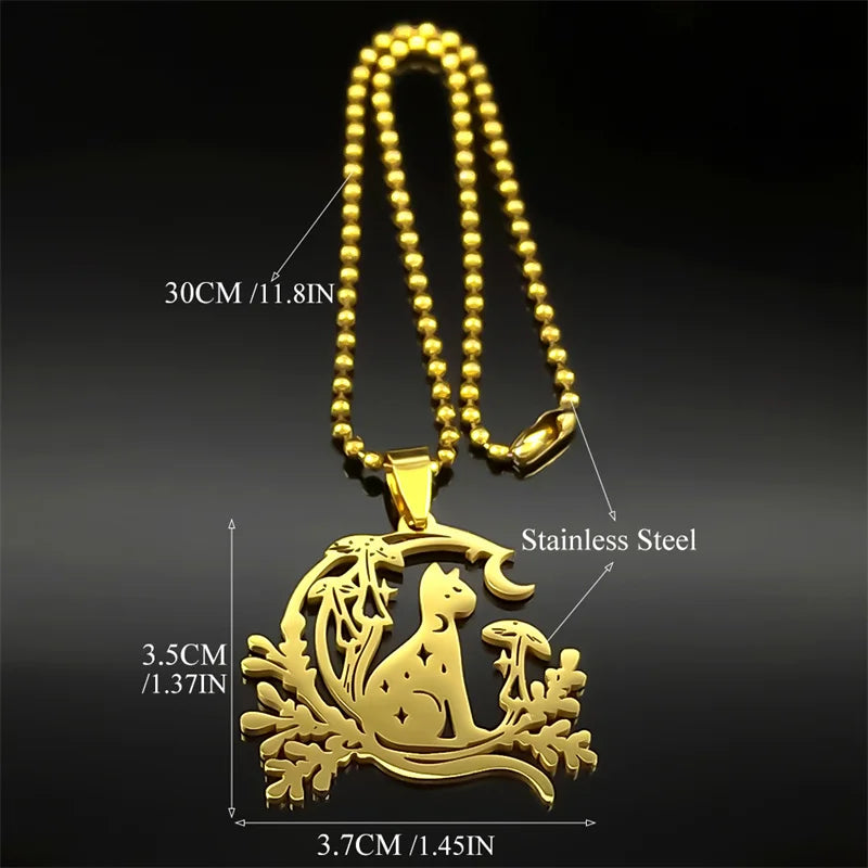 Star Cat Gold Pendant Lovely Moon Mushroom Animal