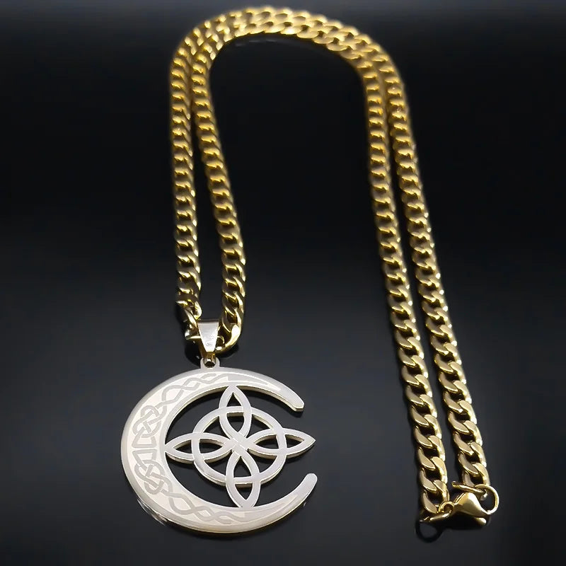 Celtic Moon Pendant Necklace — Stainless Steel