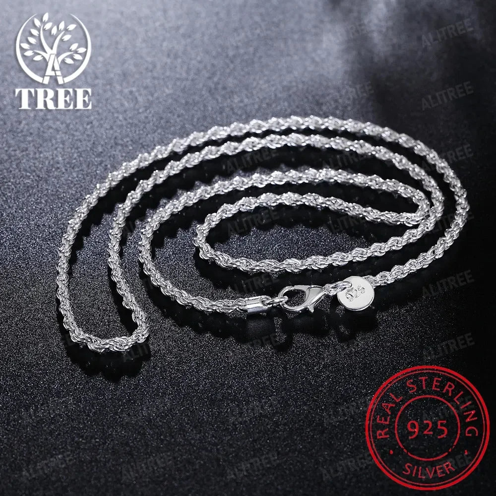 2/3/4MM 16-24 Inches 925 sterling silver Rope Chain Necklace For Men Women Fashion Punk Wedding Party Gifts Jewelry