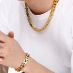 Bike Chain Necklace Bracelet Set for Man Punk Rock Stainless Steel Motorcycle Bracelets Choker Men Vacuum Plated