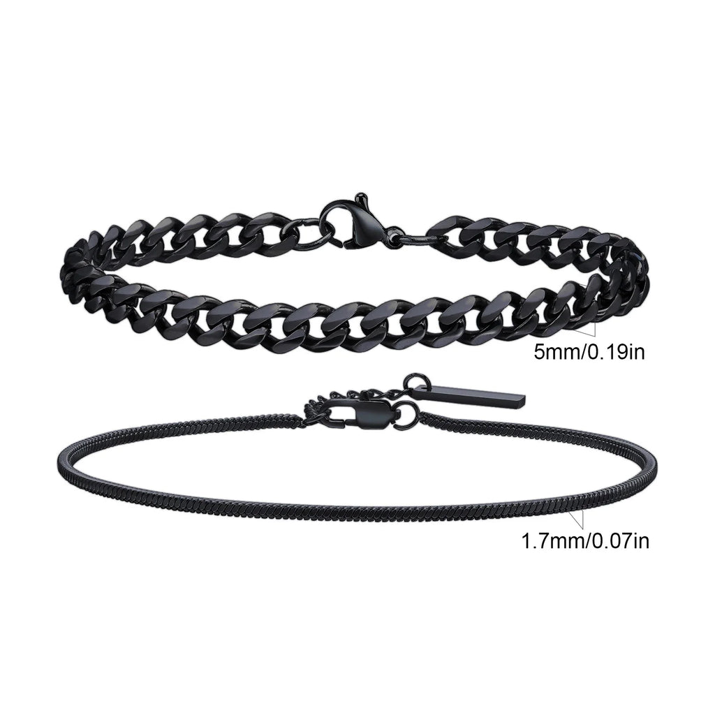 Rope Cuban Chain Bracelet 2pcs — Two-Tone