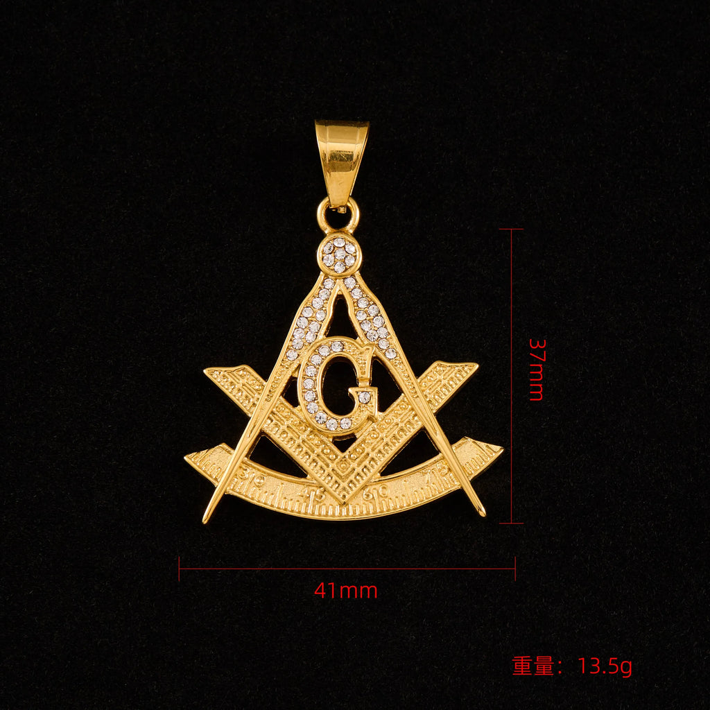 Drop shipping Hip Hop Iced Out Masonic with rhinestone Pendant Necklace Chain Gold Color Stainless Steel Freemason