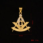 Drop shipping Hip Hop Iced Out Masonic with rhinestone Pendant Necklace Chain Gold Color Stainless Steel Freemason