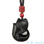 Natural Obsidian Small Fox Cinnabar Pendant Men and Women Year of The Dragon Necklace Pendant Crystal Charm Jewelry Accessories