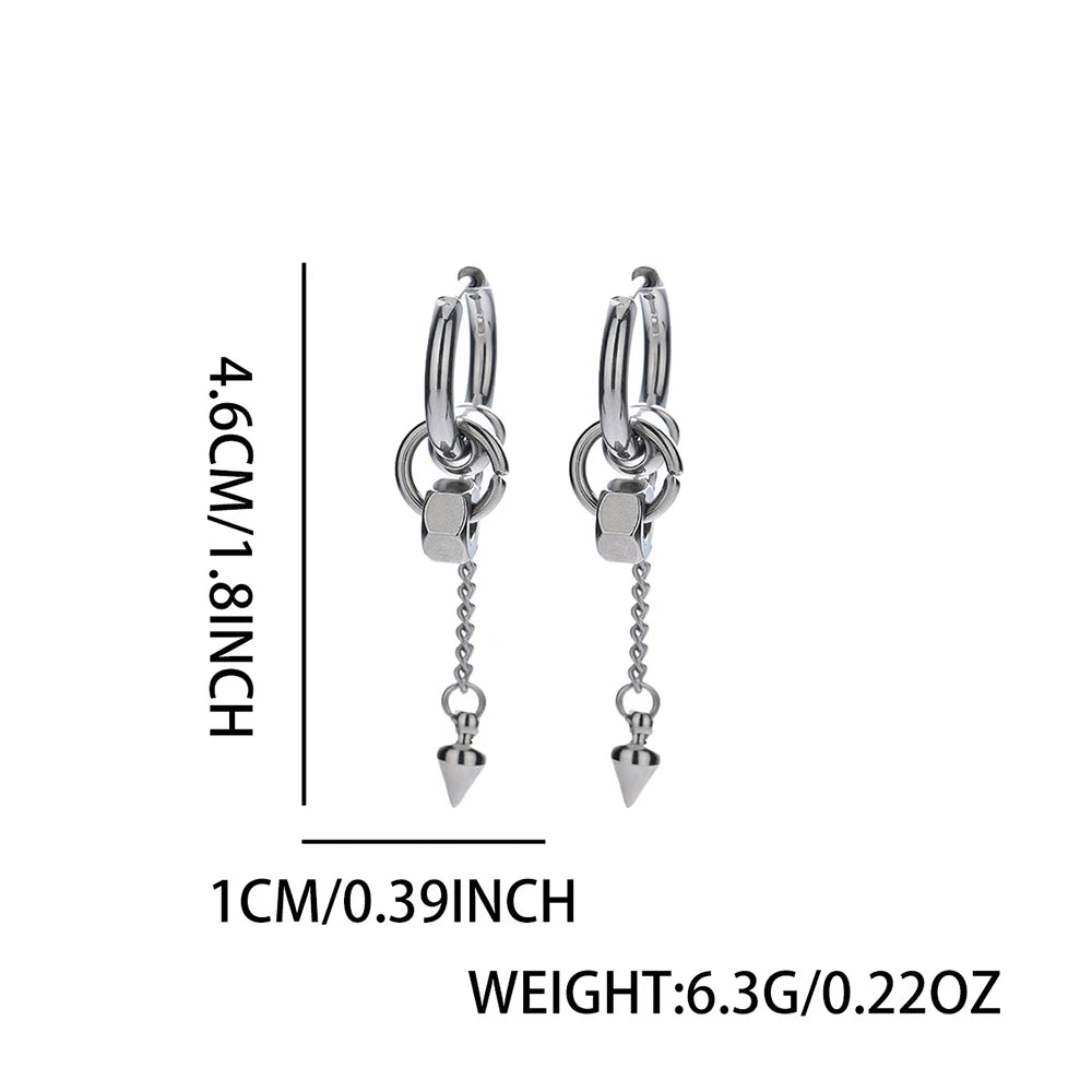 Silver Chain Spike Dangle Earrings Stainless Steel