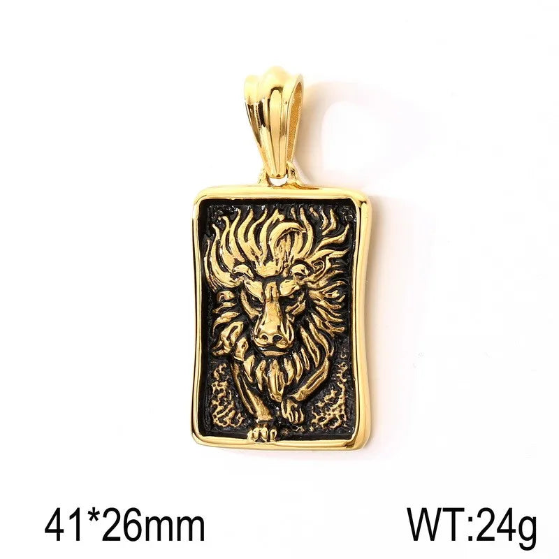 Retro Lion Pendant Motorcycle Necklace — Stainless Steel