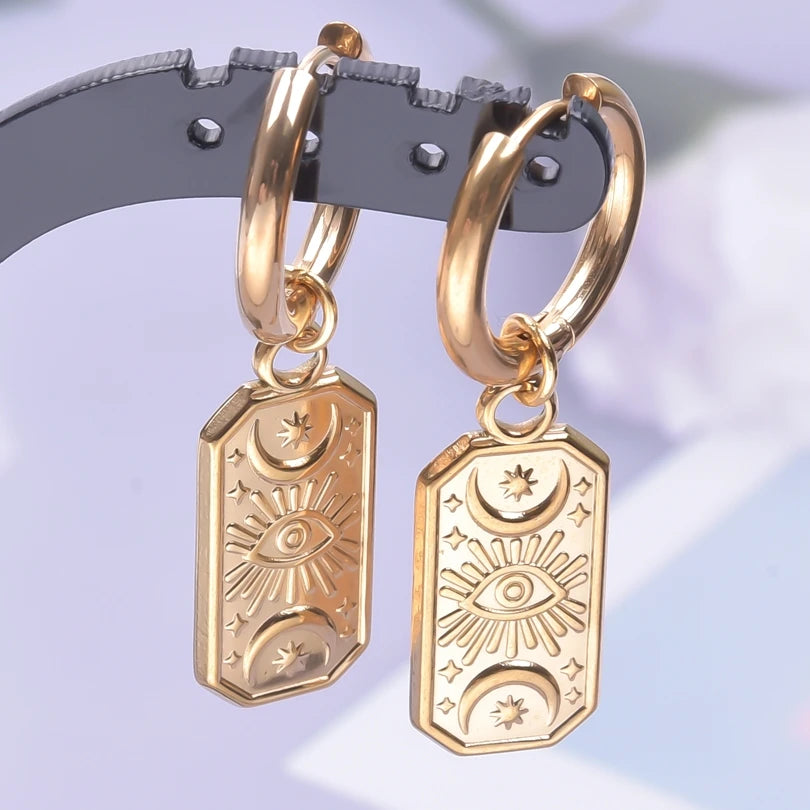 Moon Dangle Huggie Hoop Earrings, Multi-Style — Stainless Steel