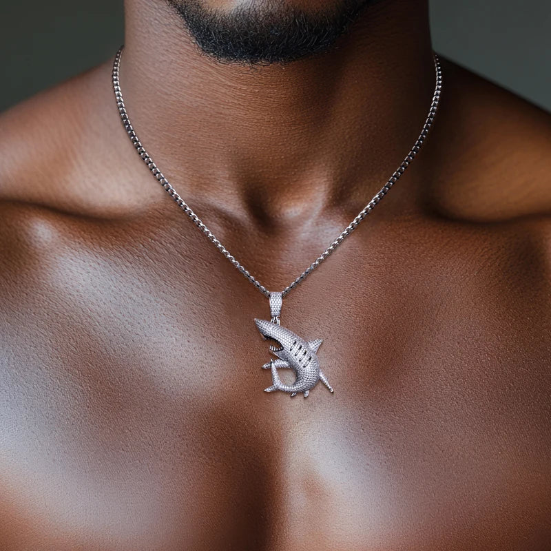 Iced Out Shark Pendant — 925 Silver