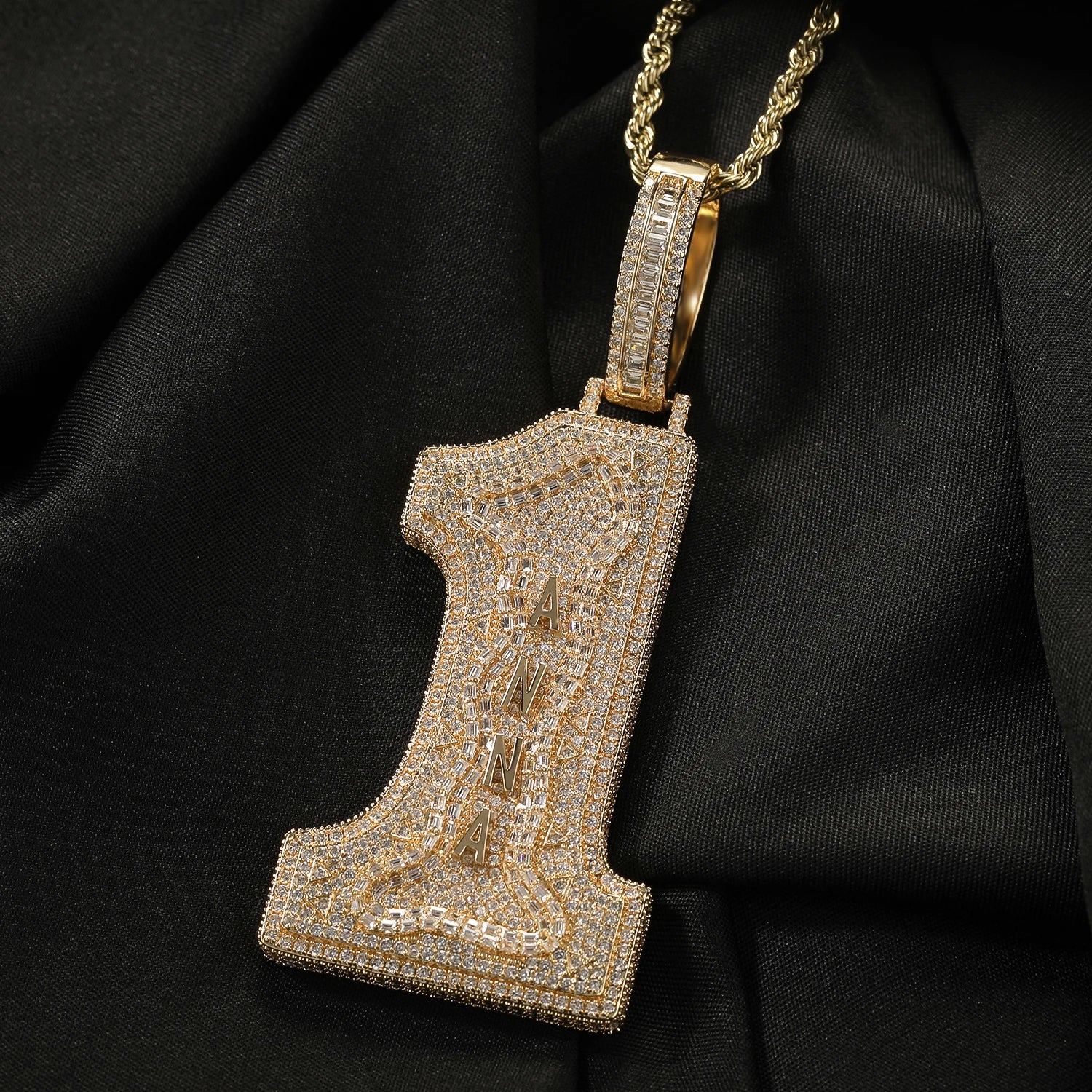 Uwin Big Size Number 1 Pendant Custom Vertical Small Stainless Steel Letters Pendant Micro Paved Out CZ Necklace Hiphop Jewelry
