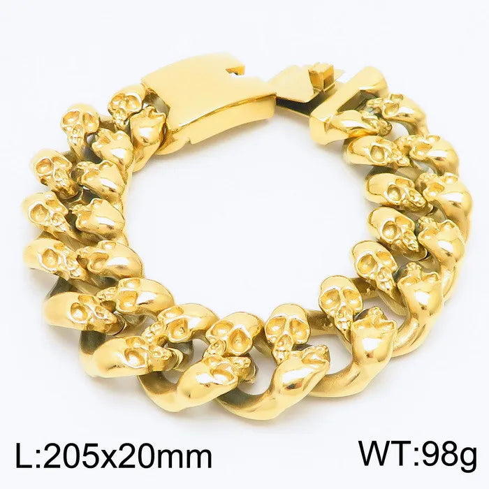 Personalized Skull Bracelet Men‘s Punk Chunky Stainless Steel Accessories Polished Gold Color Cuban Chain Trendy Jewelry