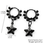Punk Black Moon Star Hoop Earrings Gothic Crescent Dangle Stainless Steel Beaded Drop Earrings Men Women Hip Hop