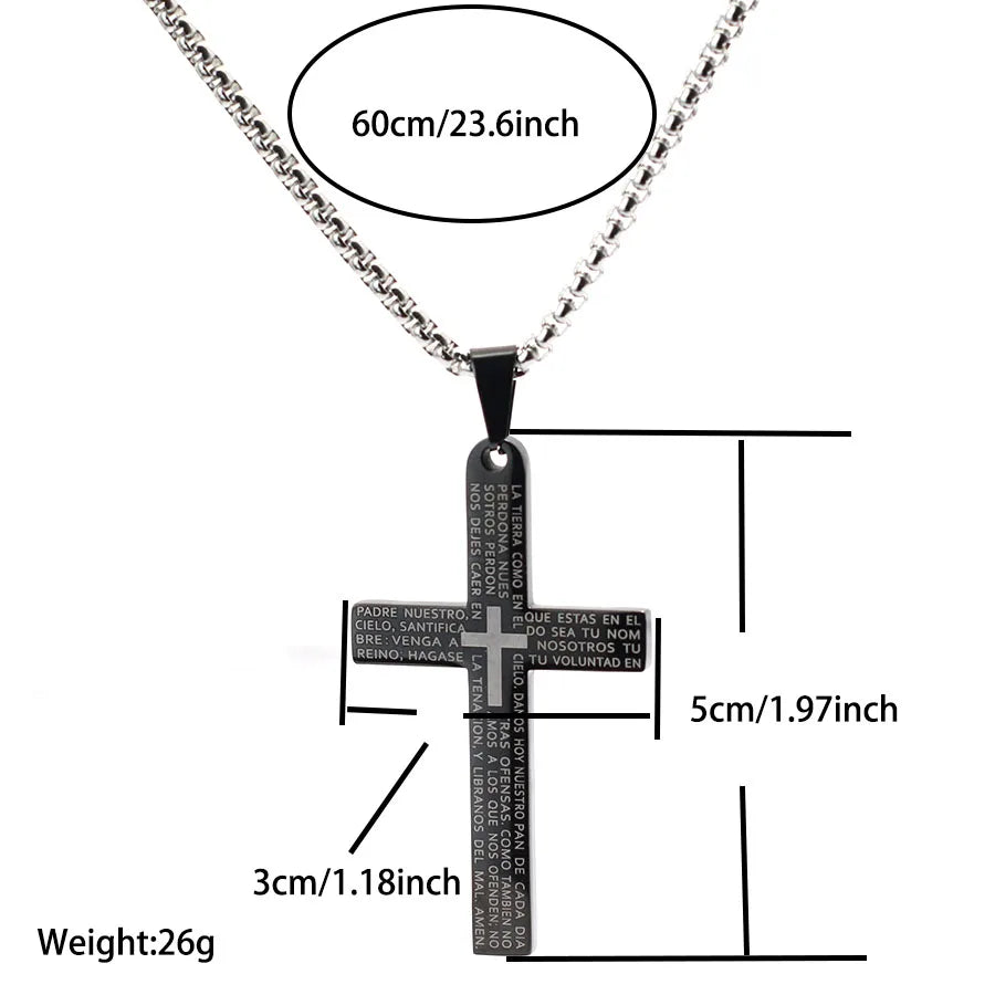 Classic Stainless Steel Cross Necklace For Men 24 Inches Long Pendant Collar Hiphop Rock Outdoor Cool Riding Neck Accessories