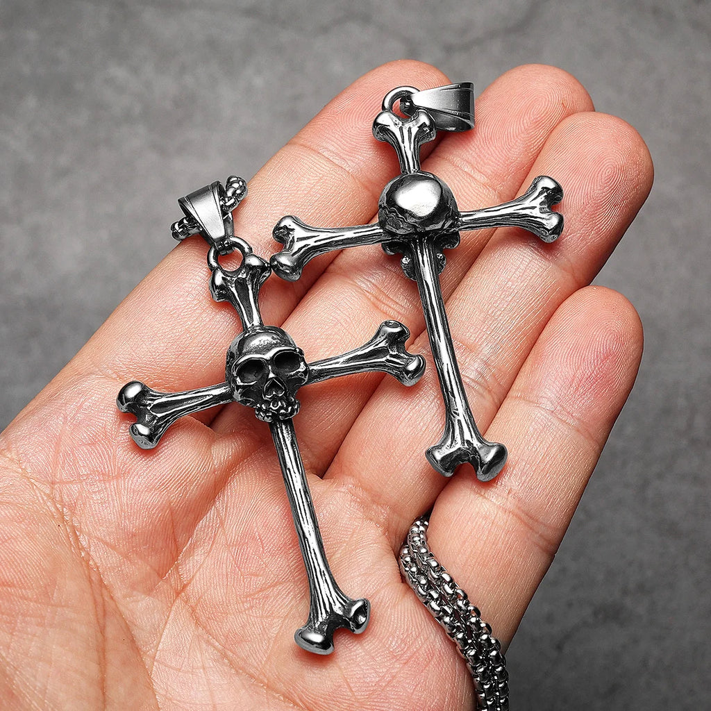Skull Cross Stainless Steel Pendant Necklace