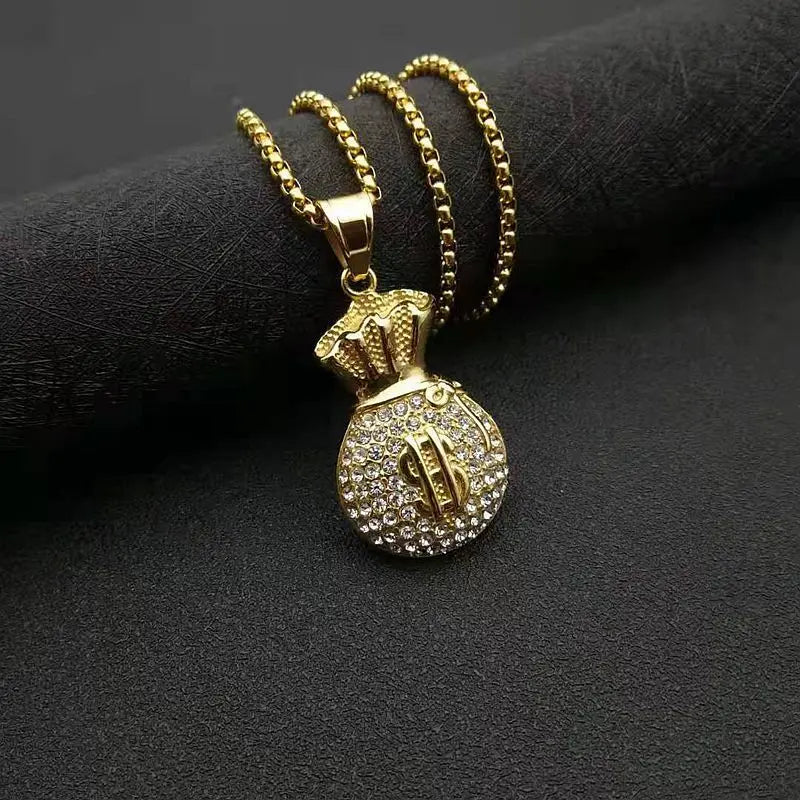 Hip hop Handmade rhinestone Pendants Stainless steel For Jewelry Accessories Dollar Sign Charms Silver gold color