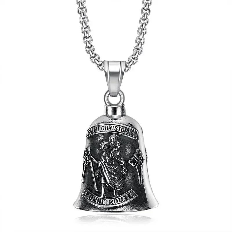 Pirate Skull Moto Bell Pendant Necklace — Gothic Motorcycle Rider