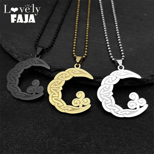 Celtic Knot Gold Pendant Vintage Crescent Moon