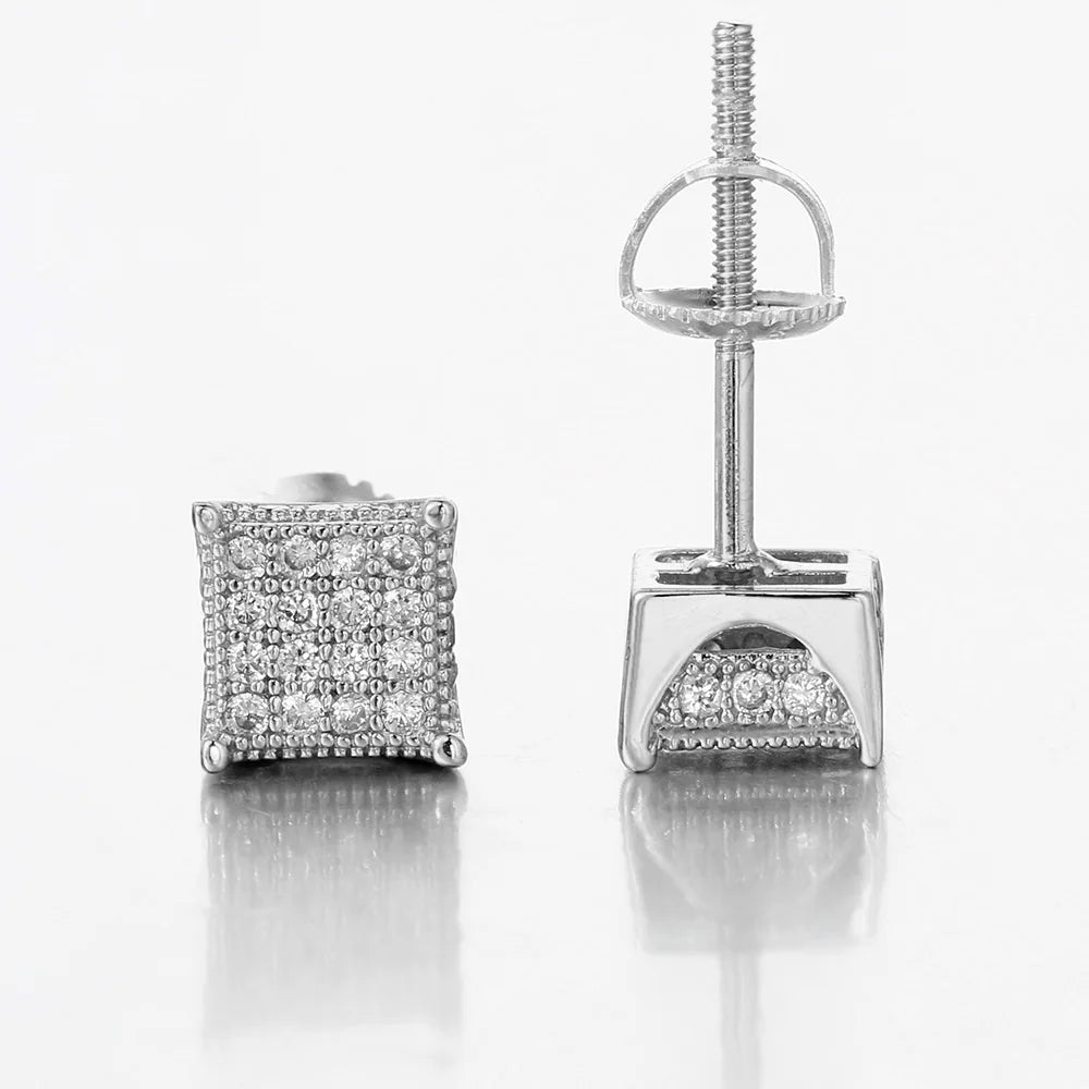 Iced Out Square Stud Earrings 5mm — Gold
