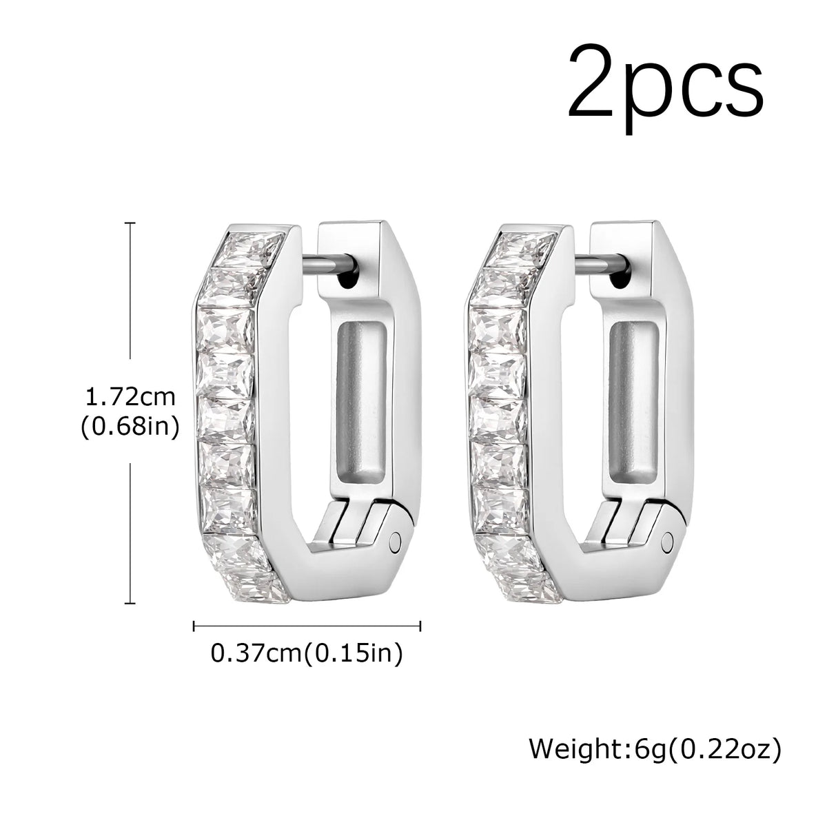 Men's U-shaped White Zircon Hoop Earrings, Fashion High Quality Waterproof Stainless Steel Earrings, Simple Fashion Jewelry