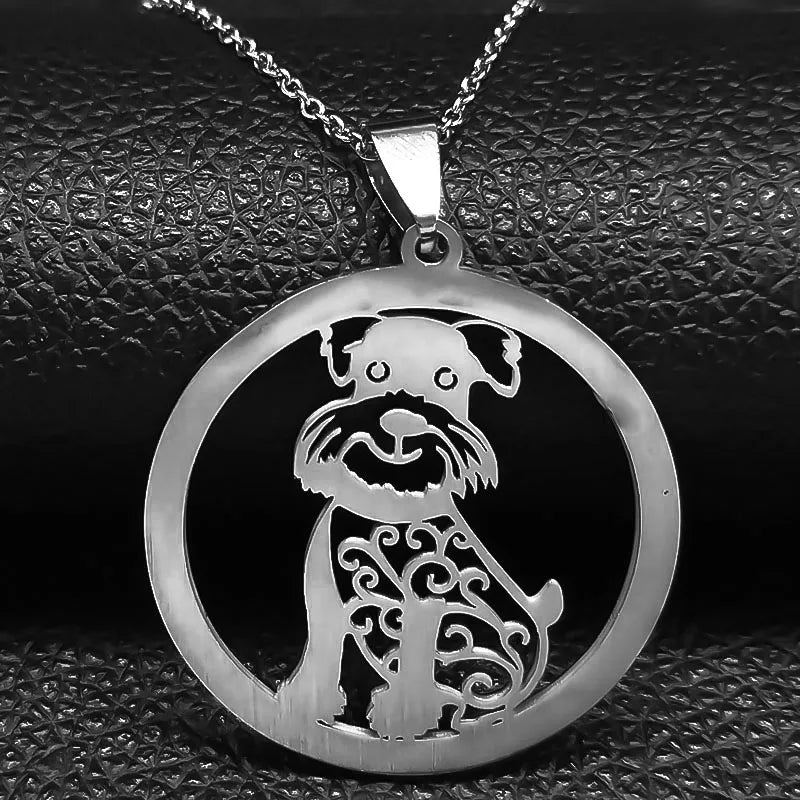 Iced Out Schnauzer Dog Pendant — Silver