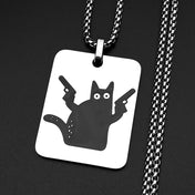 Cat with Gun Pendant Necklace — Silver-Tone Street Chain
