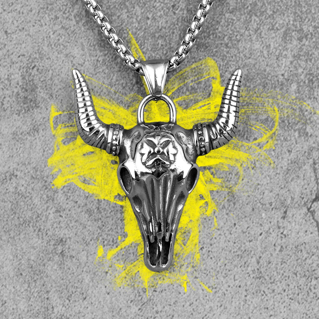 Cattle Skull Long Men Necklaces Pendants Chain Punk Unique for Boyfriend Male Stainless Steel Jewelry Creativity Gift