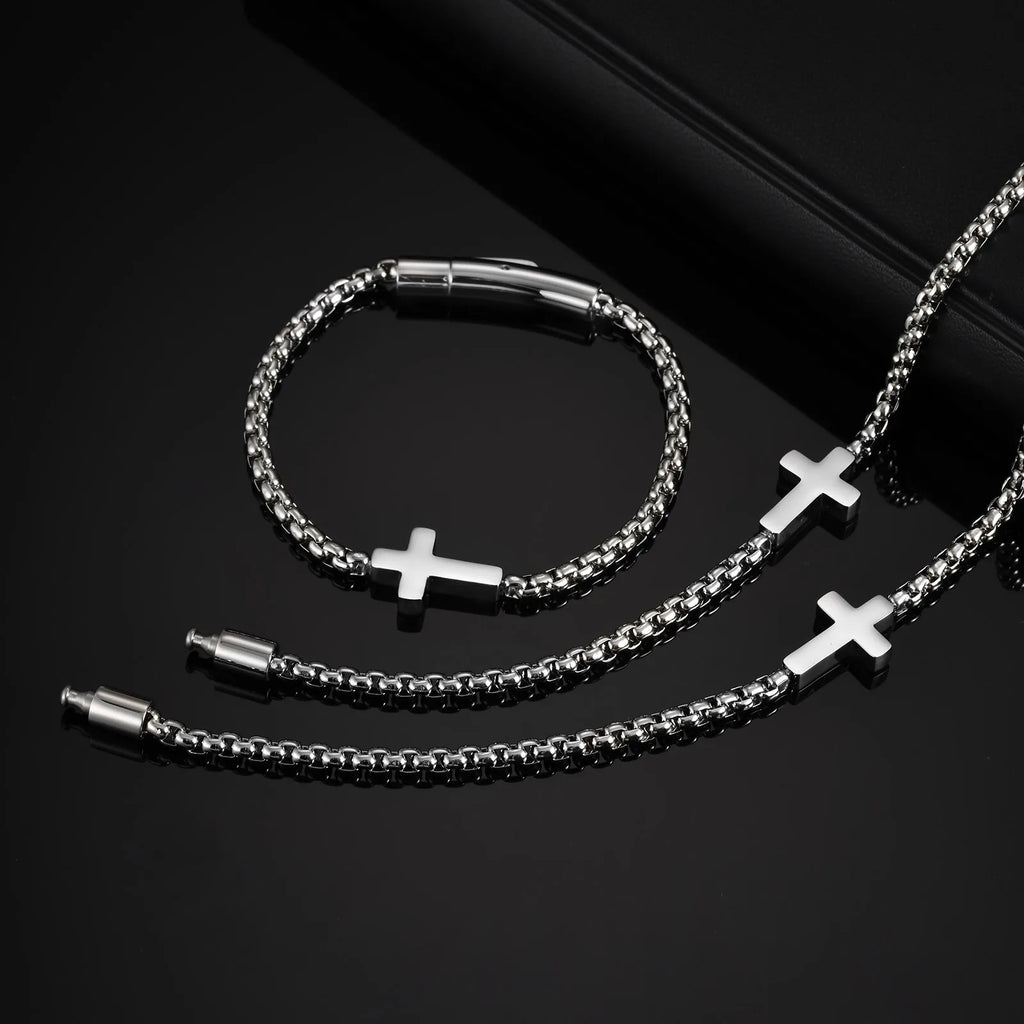 Cross Ball Chain Link Bracelet — Stainless Steel
