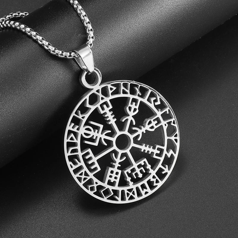 Nordic Rune Compass Necklace — Stainless Steel