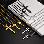 Vnox 60cm Box Chain Cross Pendant Necklaces for Men, Simple Plain Black Silver Gold Color Stainless Steel Thick Cross Collars