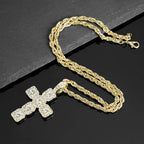 Iced Out Cross Pendant Necklace — 4mm Tennis Chain, Two-Tone