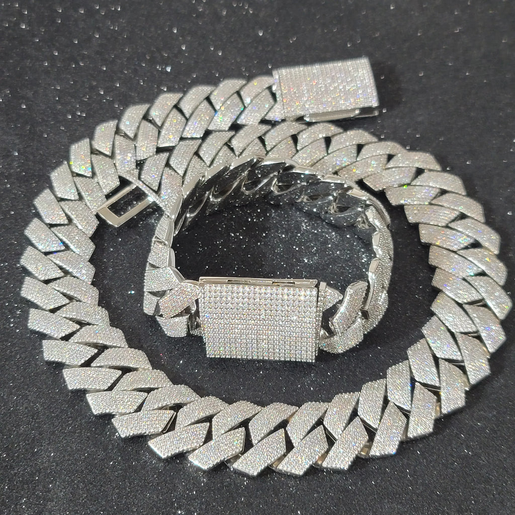 Fashion 24MM Diamond-Shaped Cuban Chain Durable Laser Engraving On The Back Icy Hip Hop Necklace Rap Bracelet Gift For