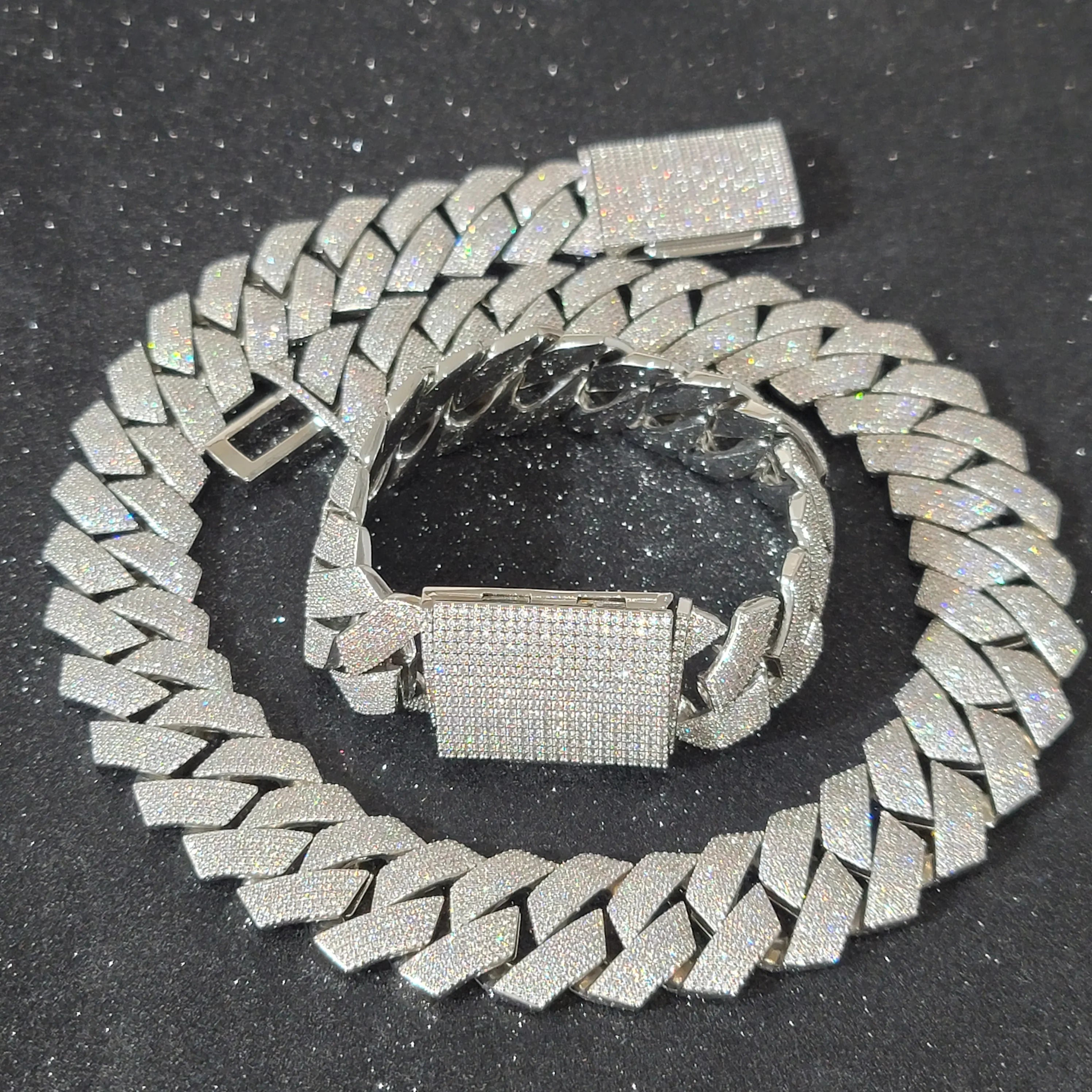 Fashion 24MM Diamond-Shaped Cuban Chain Durable Laser Engraving On The Back Icy Hip Hop Necklace Rap Bracelet Gift For
