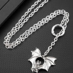 Gothic Personality Punk Necklace Long Gothic Bat Pendant Necklace Exaggeration Sweater Chain Jewelry Halloween Party Accessories