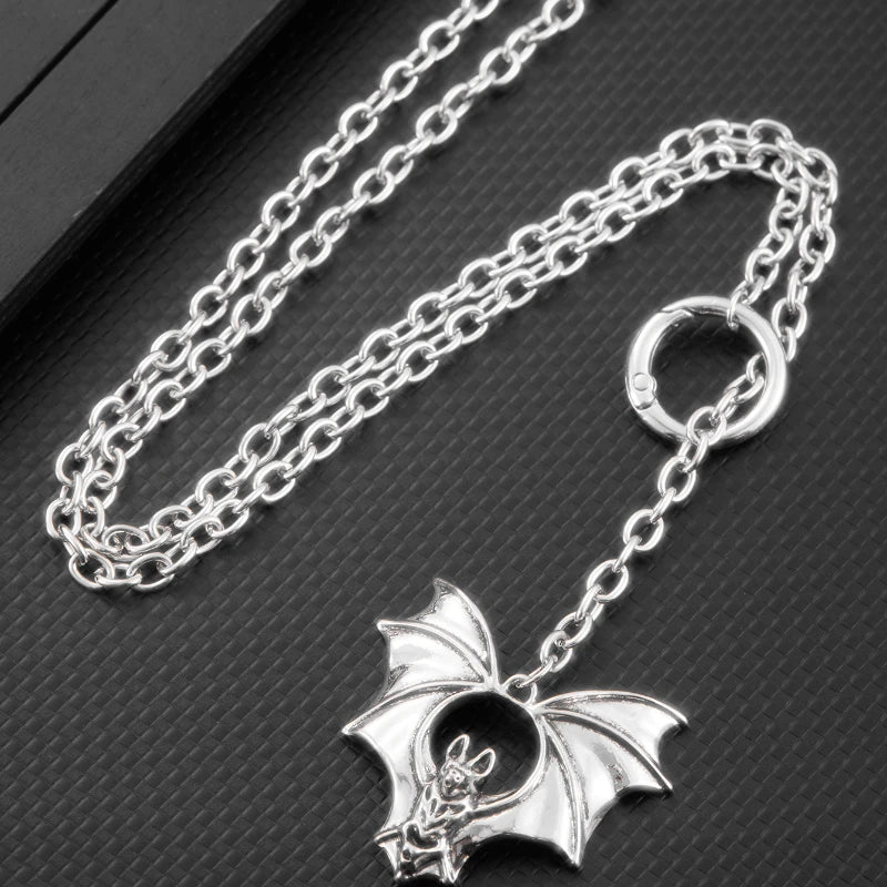 Gothic Personality Punk Necklace Long Gothic Bat Pendant Necklace Exaggeration Sweater Chain Jewelry Halloween Party Accessories