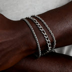 Silver Wheat Chain Bracelet Set — Stainless Steel