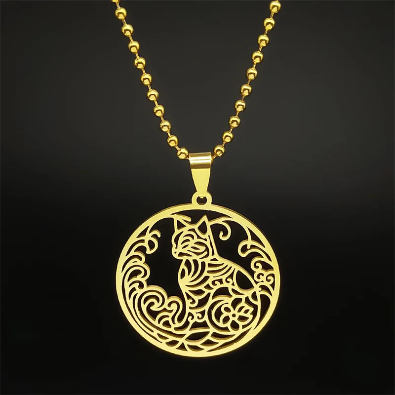 Cat Gold Pendant Car Hollow Flower