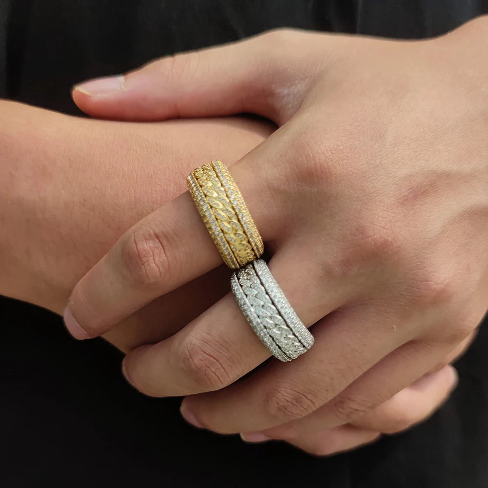 Iced Out Cuban Spinner Ring Stainless Steel