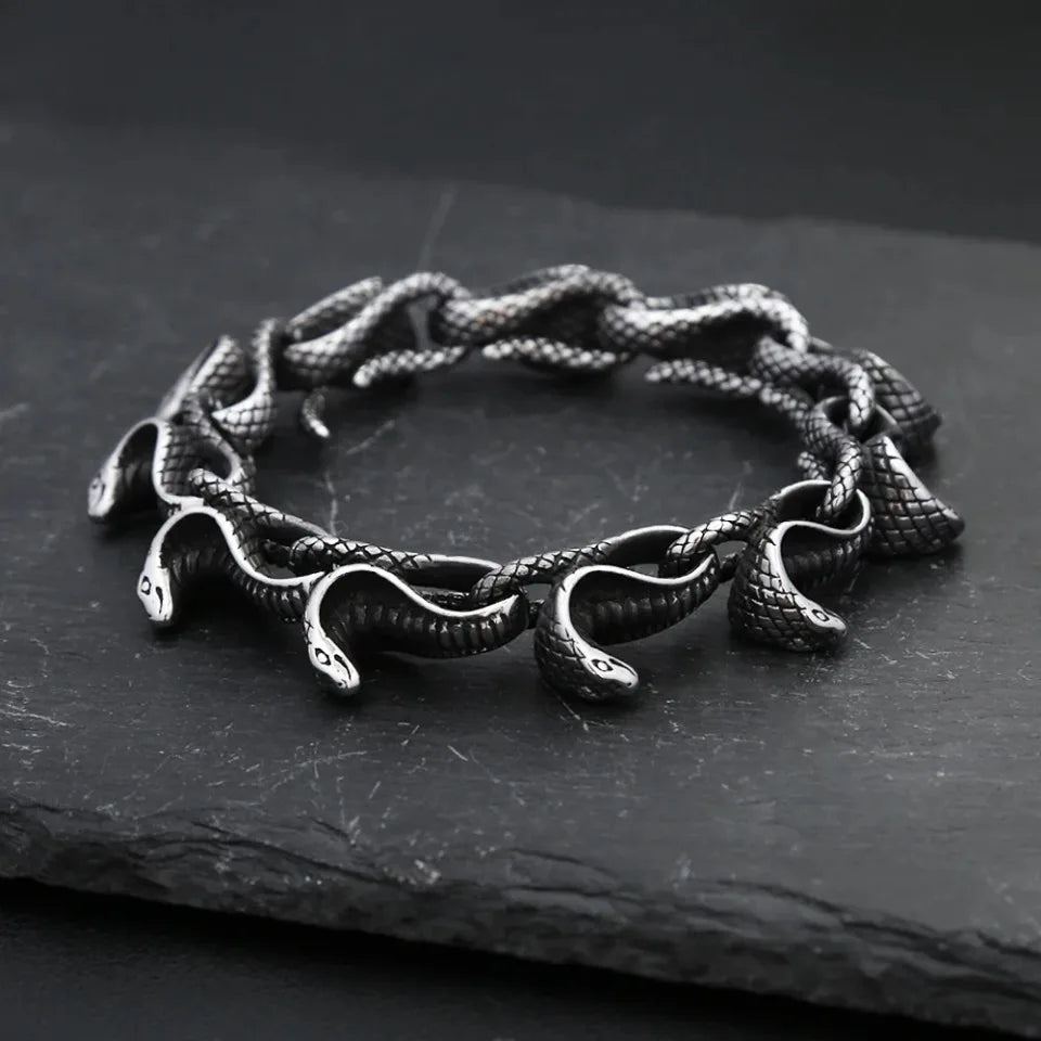 Vintage Punk Unique Snake Bracelets For Men Women 316L Stainless Steel Hip Hop Biker Vikings Animal Bangles Charm