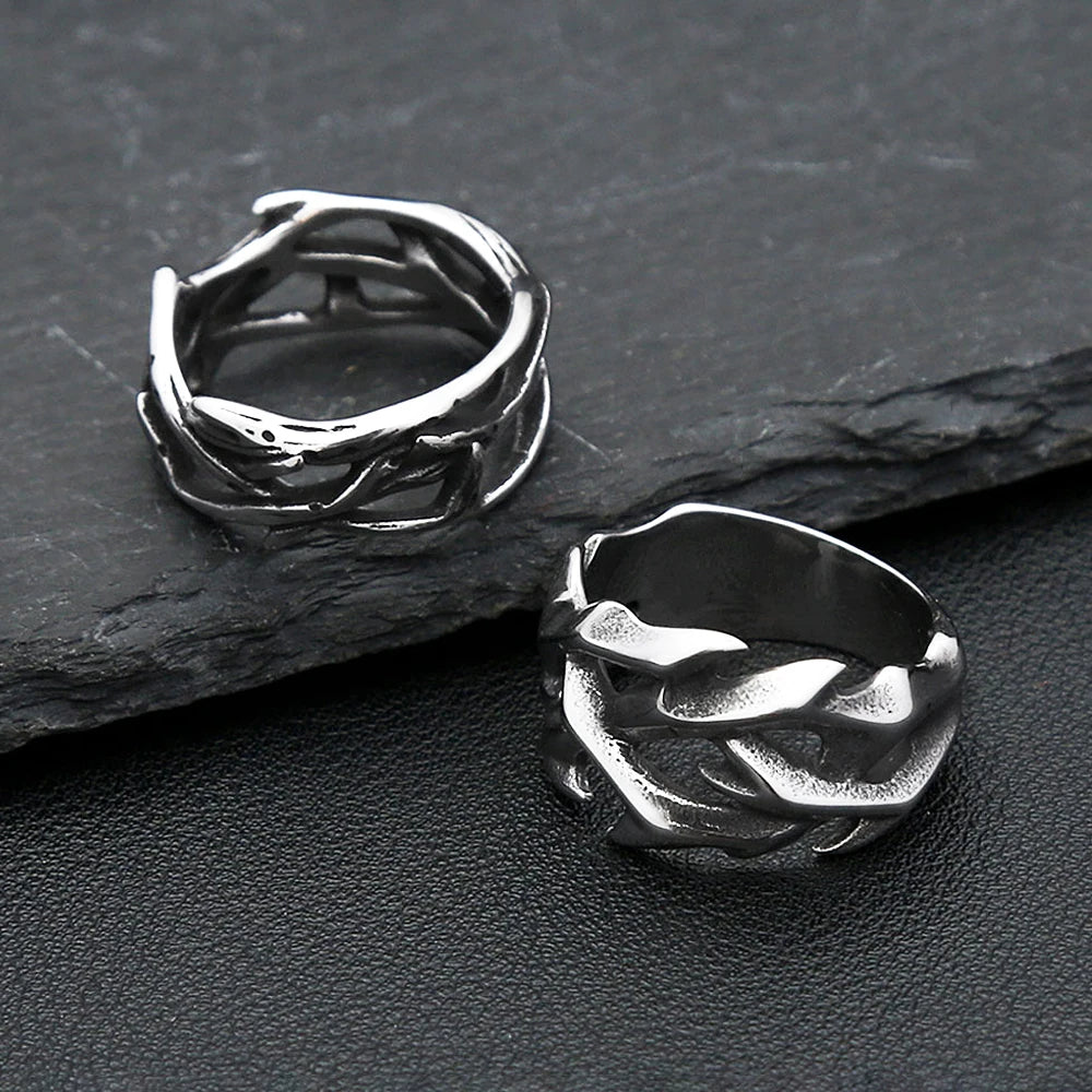 Viking Steel Ring Vintage Hollow Out Thorns