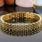 Gold Color Stainless Steel Man Bracelet for Women 15MM Wide Length Adjustable Chain Bracelets Men's Mannen Armband