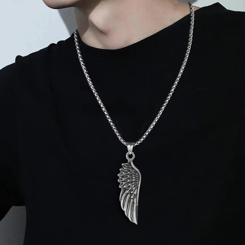 Silver Feather Wings Angel Pendant Necklace